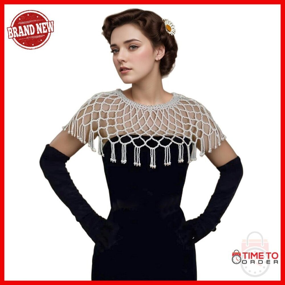 Vintage Pearl Capelet Bridal Shawl Beaded Steampunk Costume Accessory